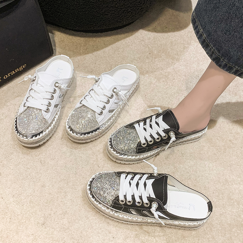 Women's Shiny Water Diamond Luxury Shoes Spring and Autumn Casual Sports Shoes Women Fashion Flat Shoes Designer Lace up Slippers Zapatos Mujer