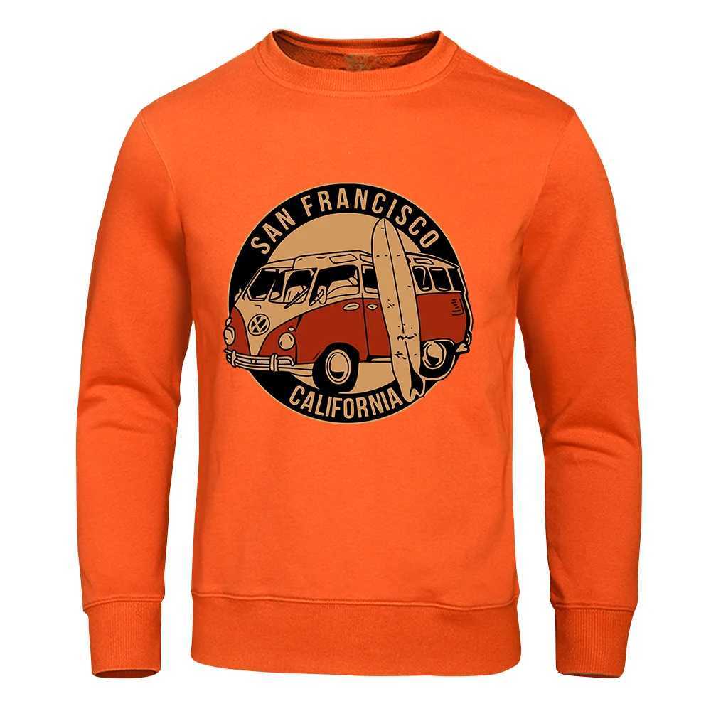 San Francisco California Retro School Bus Sweatshirt Mens Large Hoodie Casual Autumn Fur Lined Hoodie Fashion S-Xxl Top W241230
