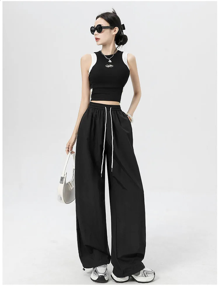 Women Spring Summer Loose Cargo Trousers Casual Wide Leg Sweatpant Street Hip Hop Sport Y2k Female Pants Z260314