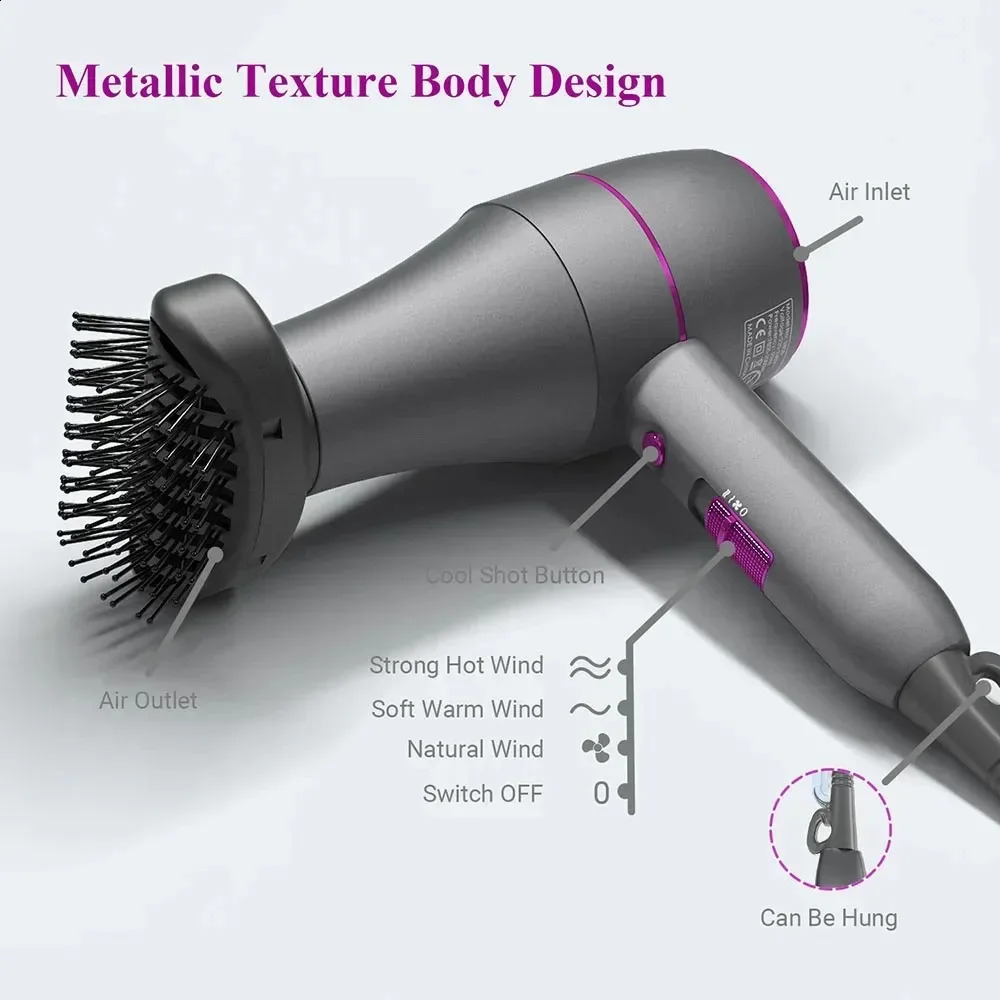 Professional hair dryer 1800W power negative ion strong wind fan constant temperature air collection comb nozzle gear 241230