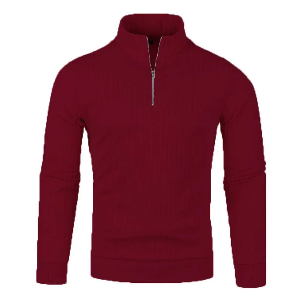 Men Semi Turtleneck Long Sleeve Half Zip Pullover Knitted Sweater Female Knitwear Tops PYBG-BSD-ZW123 241230