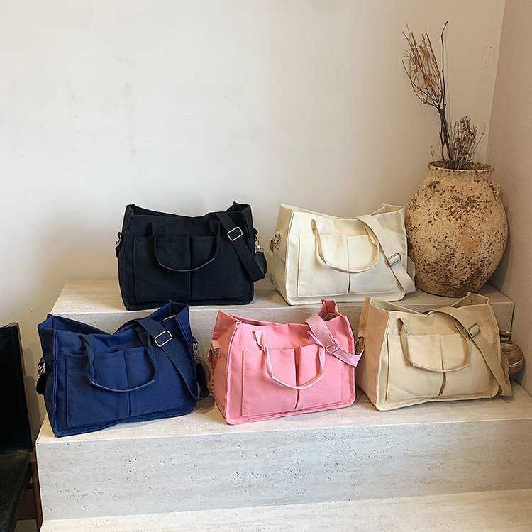 College Student Class Canvas Bag, Female 2024 New Casual Versatile Shoulder Bag, Large Capacity Commuting Tote Bag