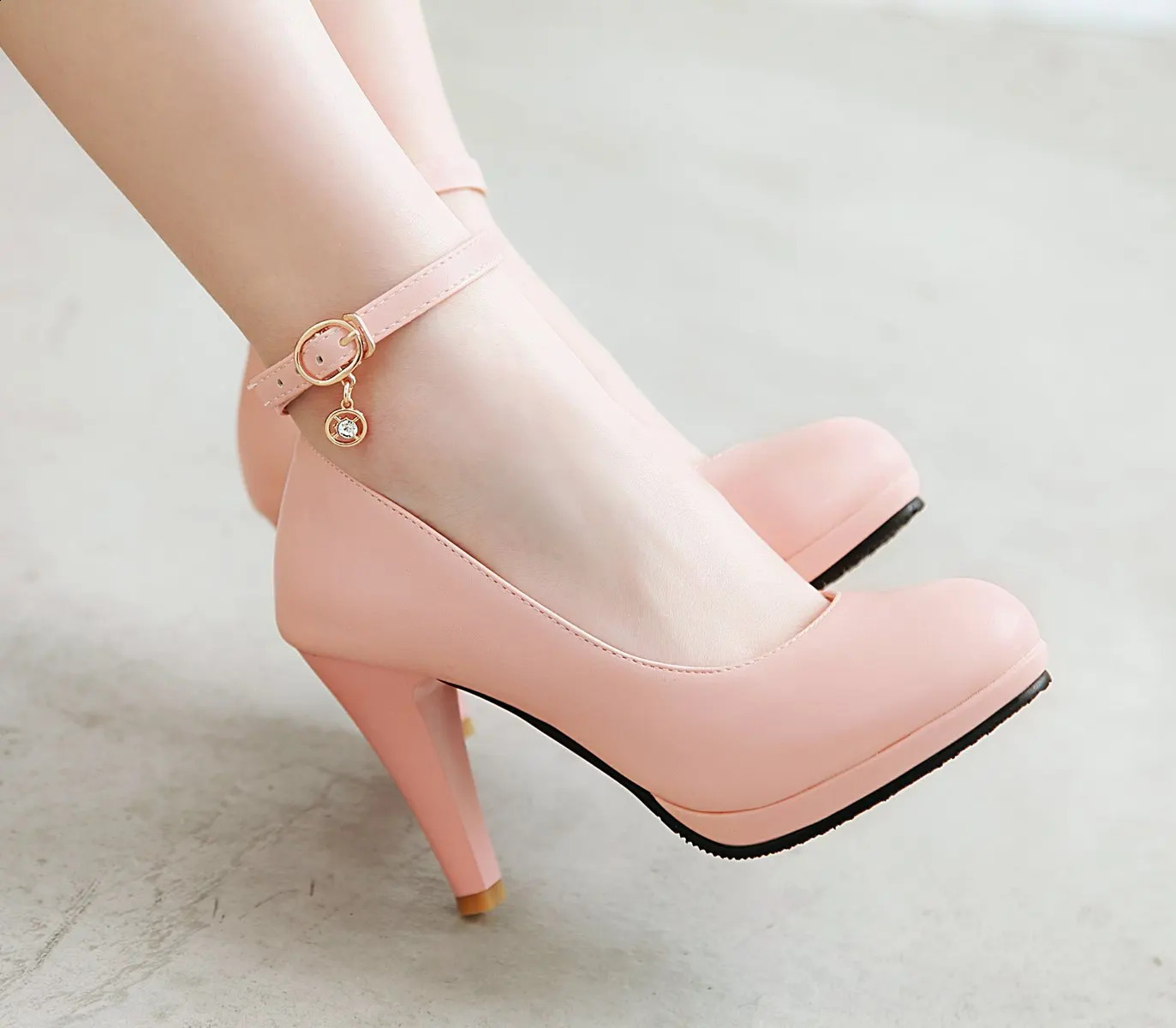 Fashion High Heels Shoes Woman Elegant Ankle Straps Pink White Womens Heeled Pumps Office Wedding Party Shoes Ladies Large Size 241230