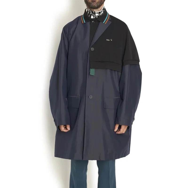 22Aw KOLOR New Arrival Black And Green Two-Color Japan Embroidery Men's Windbreaker Coat Single Breasted Navy Loose Jacket