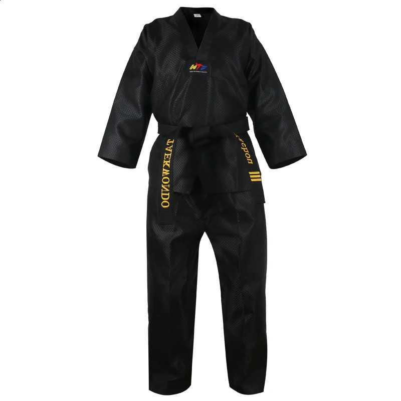Black Taekwondo Uniform Dobok Adult Kids Male Female Taekwondo Dobok Cotton Suits Jodo Uniform Taekwondo Clothes Tae Kwon Do Set 241230