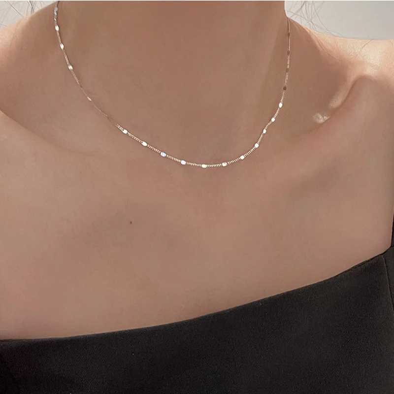 New S925 Pure Silver Womens Jewelry Necklace European Pure Silver Fashion Multi Layer Bar Necklace W241230