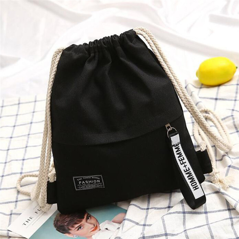 Canvas Drawstring Backpack Fashion School Gym Drawstring Bag Casual String Knapsack School Back Pack For Teenager Women