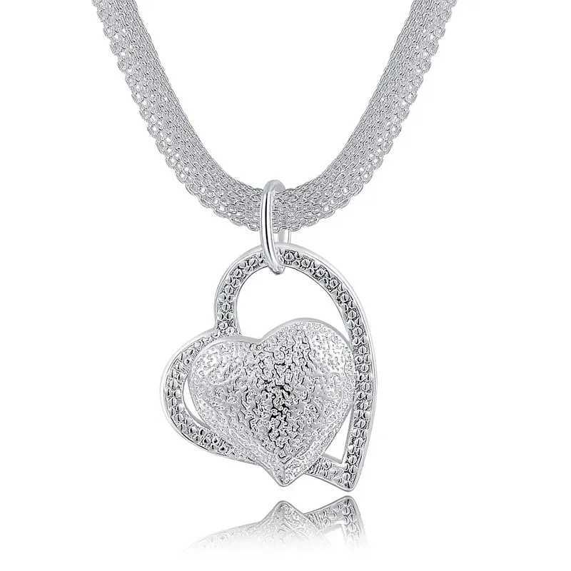 Wholesale 925 sterling silver 18 inch double heart pendant necklace suitable for womens fashionable wedding charm jewelry W241230