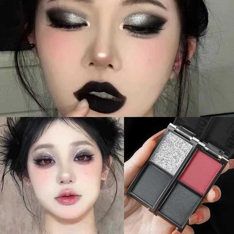 Smoky Glitter Blue Eyeshadow Palette 2-Color Red Black Green Matte Eye Shadow Dark Punk Eyes Pigment Party Halloween MakeupXJ241230