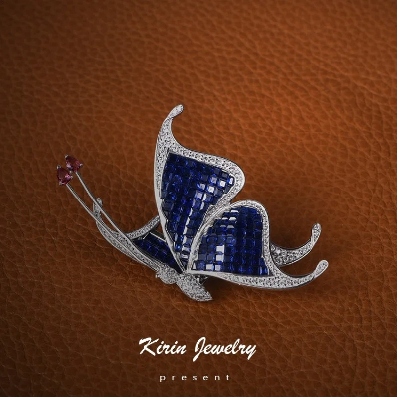 S925 14K Gold Plated Butterfly Enamel Pins Sterling Silver Brooches Iced out with AA CZ for Women 241227