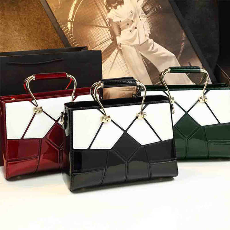 Unique Style Women Top Handle Bag High Quality Patent Leather Plaid Print Handbag Elegant Madam Dinner Purses 2023 New