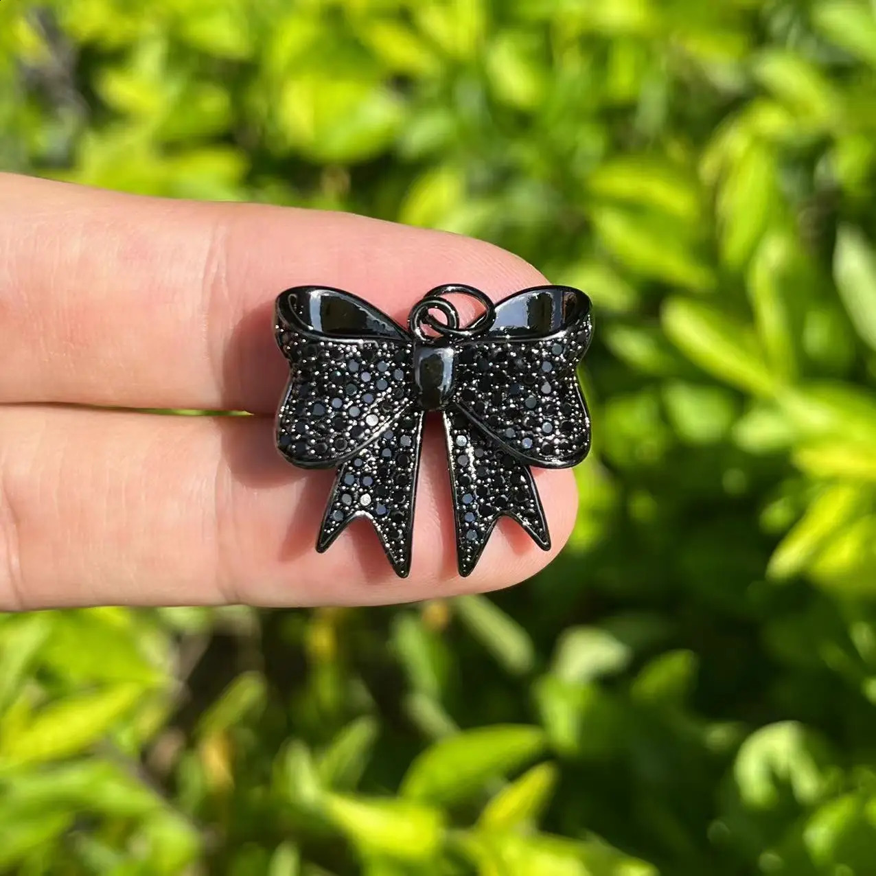 Zirconia Pave Gold Plated Copper Bowknot Charms for Jewelry Making 241230