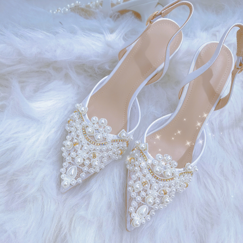 High Heels Women's 2024 New Golden Pearl Elegant Thin Heel Versatile Fashion Banquet Open-Toed Wedding Sandals