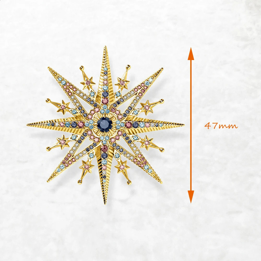 Gold Plated Brooch Colorful Royal Star Fine Jewelry Bohemia Gift For Women in Solid 925 Sterling Silver 241230