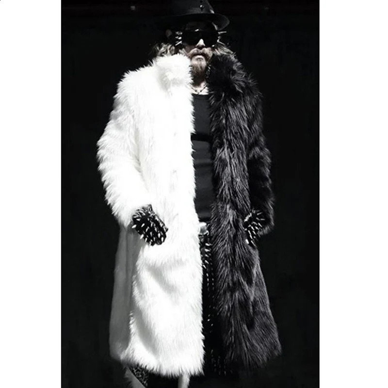 Winter mens fur coat long casual warm jacket black and white colored windbreaker 241224Z