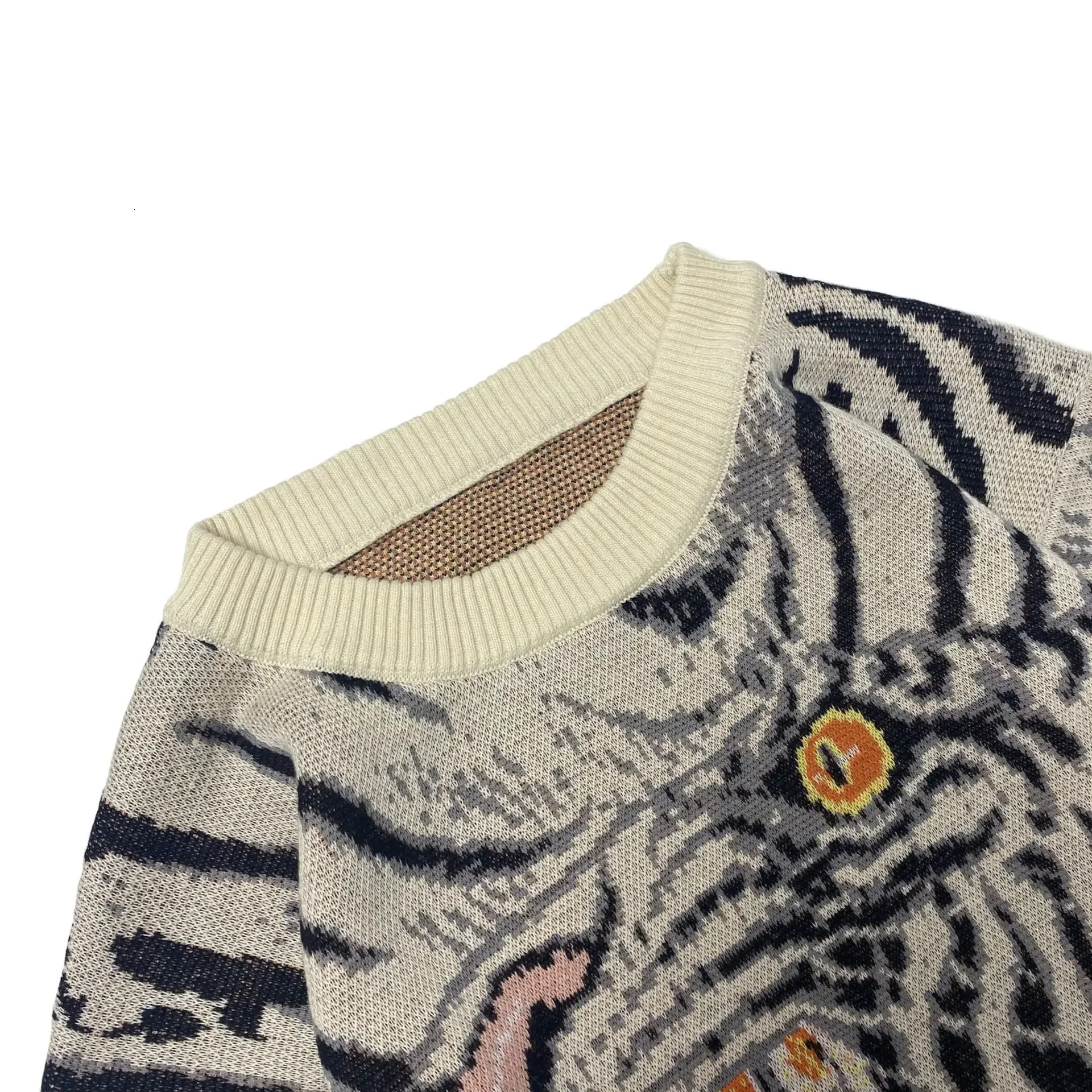 Non Kapital Vintage Jacquard Tiger Totem Round Neck Japan Retro Sweater Men's Relaxed Print Knitting Pullover Annual Jia Brand