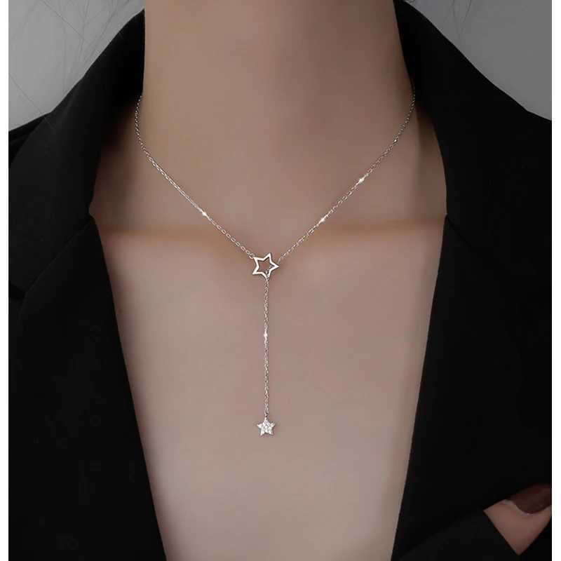 Christmas Gift 925 Pure Silver Cute Shining Star Necklace Pendant Charm Necklace Enchanting Women Wedding Party Birthday Jewelry W241230
