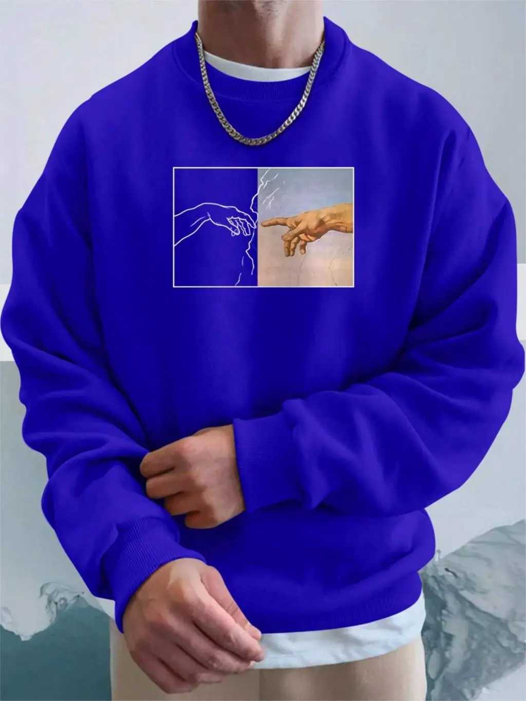 Street style mens handprint sweatshirt wool sweatshirt autumn warm hoodie Crewneck Pulleys fashionable casual clothing W241230