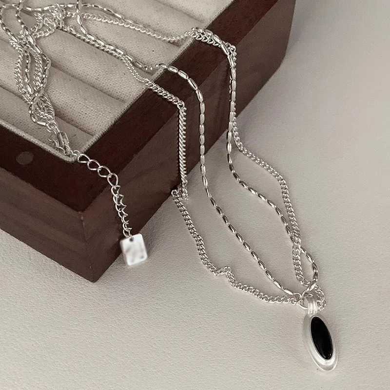 Ventilate 925 sterling silver black agate necklace suitable for women double layered oval fashionable jewelry gift direct shipping W241230