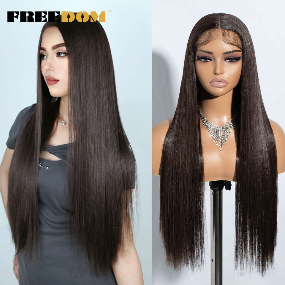 Straight Synthetic Front Wigs For Women 30 Inch Long Ombre Brown Blue Blonde Lace Easy Wear Cosplay Wig