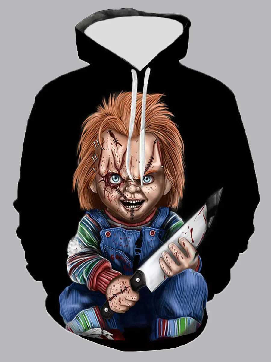 Chucky 3D printed hoodie mens horror fashion streetwear oversized sportswear hoodie childrens pull sportswear mens clothing W241230