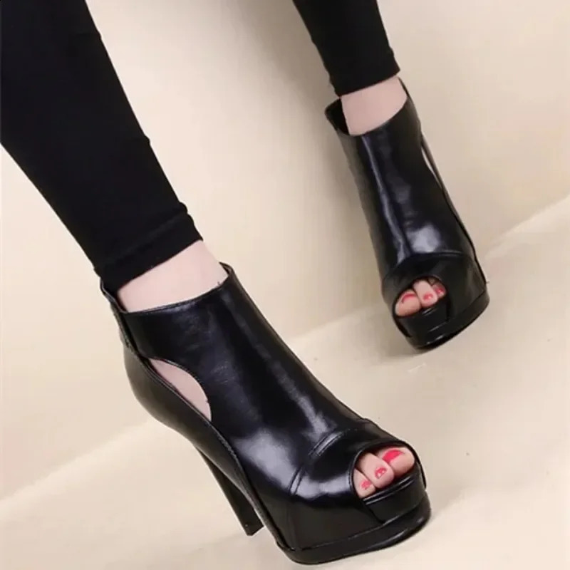 Fish Mouth Sandals High Heels Women Pumps Office Breathable Hollow Out Square Boots Summer Platform Heels Party Wedding Shoes 241230