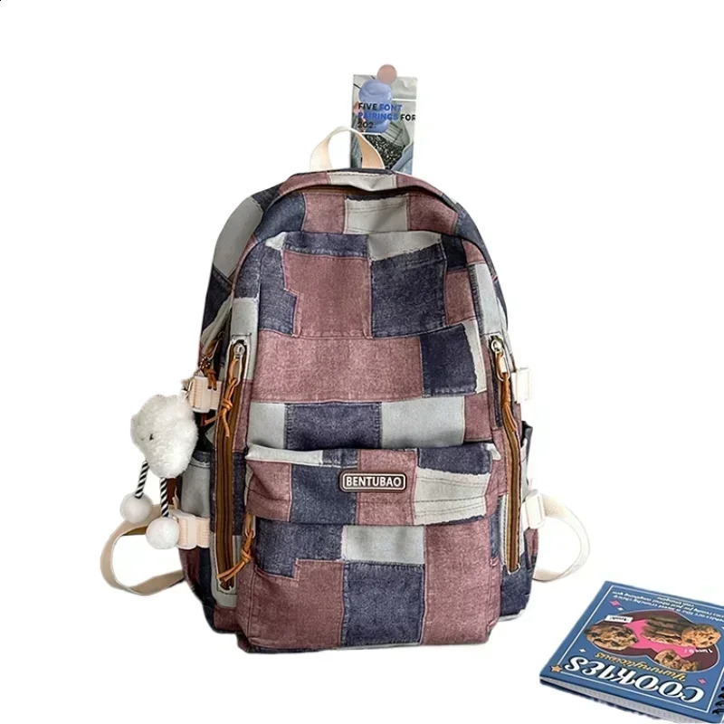 Cowboy Contrasting Color Backpack Casual Versatile Personalized Backpack Niche n Large Capacity Student Travel Bag 241230