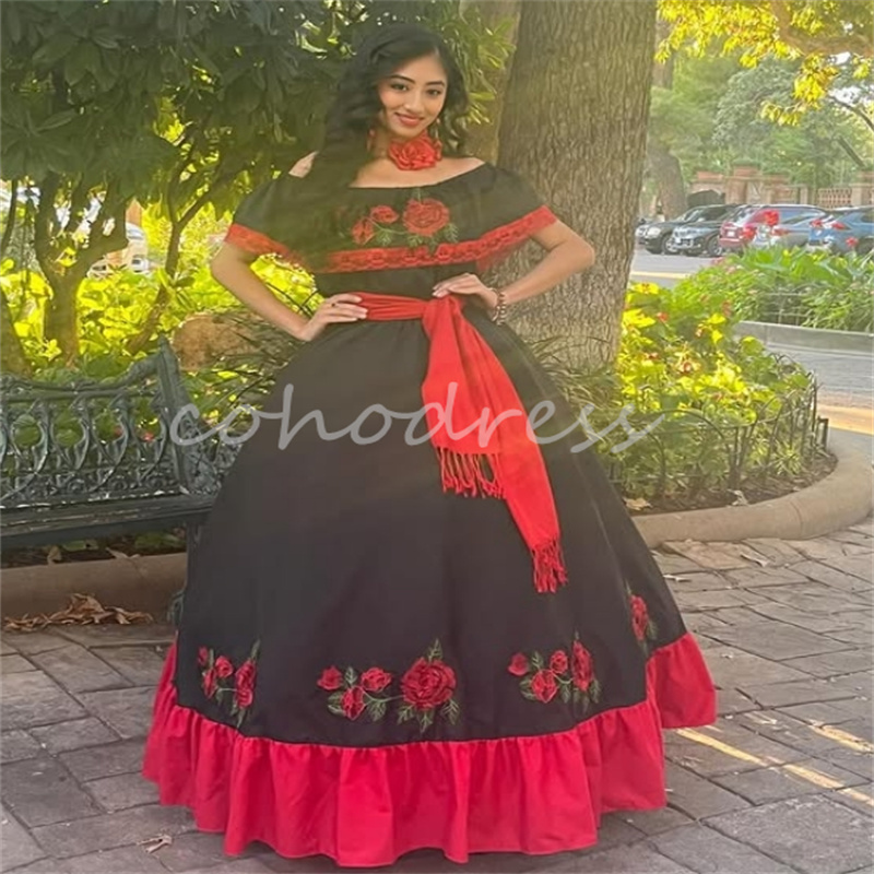 Traditional Mexican Black Prom Dress Jancember Vestidos De 15 Quinceanera Victorian Gothic Costume Evening Dress Masquerade Costume Birthday Party Gow
