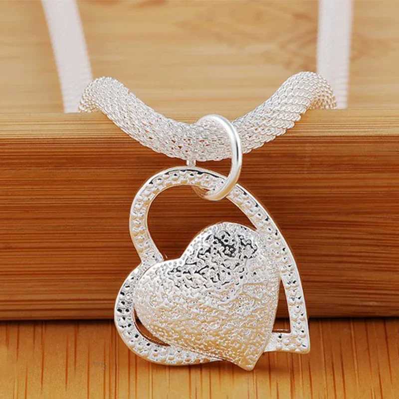 Wholesale 925 sterling silver 18 inch double heart pendant necklace suitable for womens fashionable wedding charm jewelry W241230