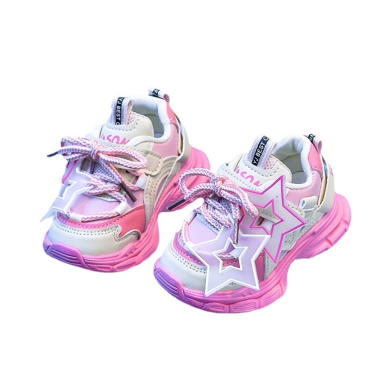 Star Shape Decos Stylish Children Casual Sneaker Comfortable Non-slip Jogging Toddler Sneakers for Girls Kids Sizes US9c-US12.5c