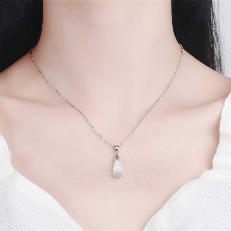 Authentic 925 sterling silver womens fashion jewelry opal water drop pendant necklace new FQL23254PK W241230