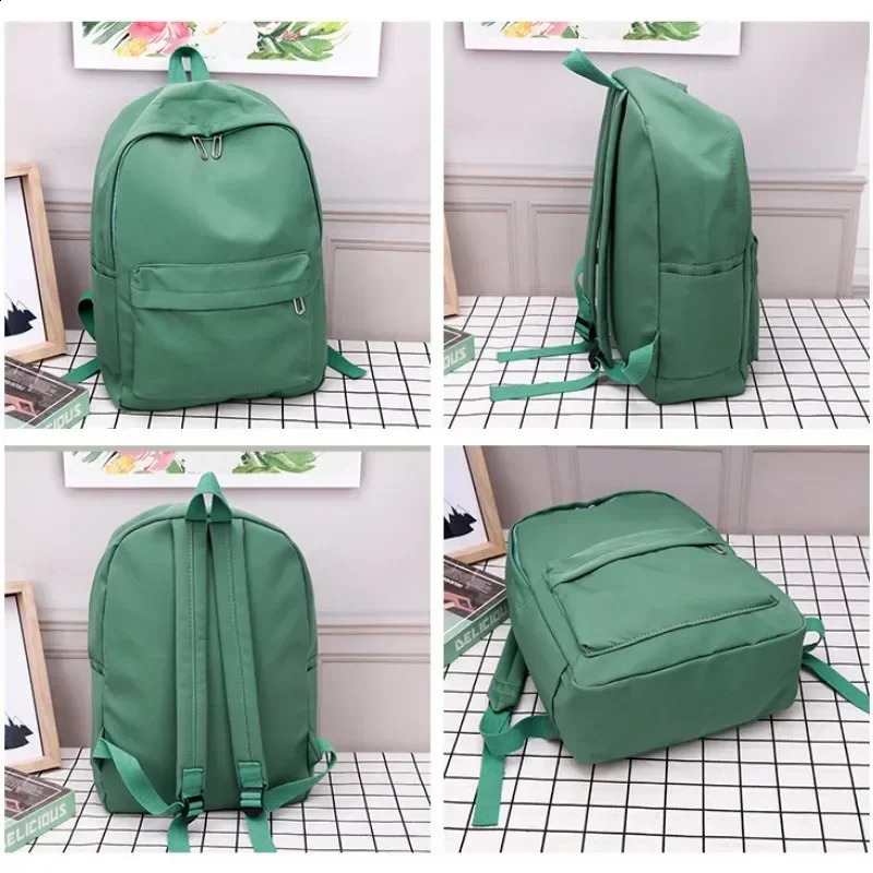 Simple Solid Color Womens Backpack Waterproof Nylon School Bags for Teenager Girls Bookbag Lady Travel Backbag Shoulder Bag 241230