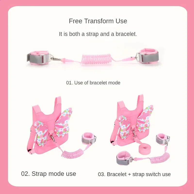 Toddlers Leash Anti Lost Link Child Kids Safety Harness Kids Walking Wristband Assistant Strap Belt for Girl Pink Gift 241230