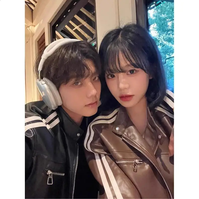 Retro High Street Striped PU Leather Jacket Korean Fashion Zipper Jackets for Men Harajuku Long Sleeve Coats Streetwear 250114