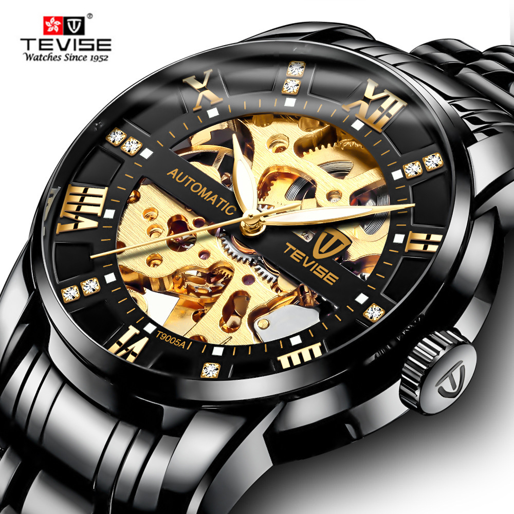 TEVISE Automatic Mechanical Watchs Luminous Hollow Mens Watch Fashionable Mechanical Watch with Multiple Functions and Waterproof T018