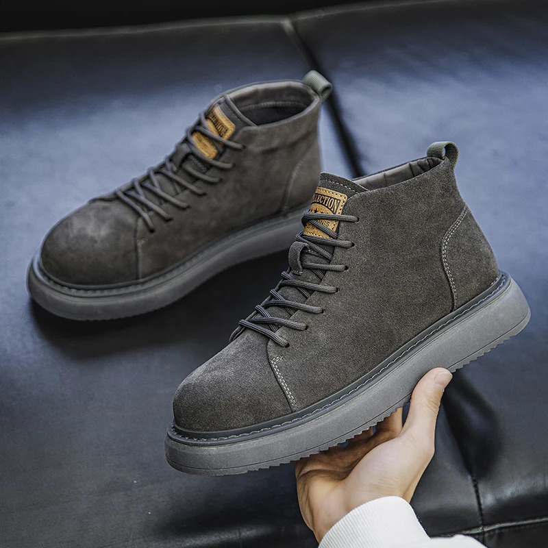 British Style Men Genuine Leather Boots Casual Antiskid Outdoor Oxfords Shoes Vintage Classcis Round Toe Boots Lace-up Boots 241231