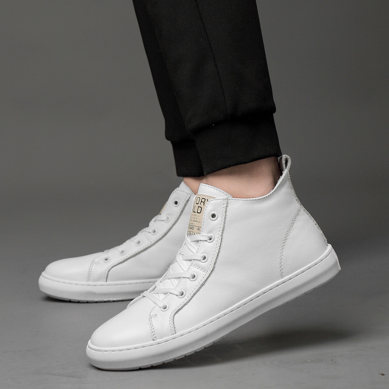quality New High brand genuine leather simple white winter fashionable cotton men's outdoor hiking high top shoes ffcb
