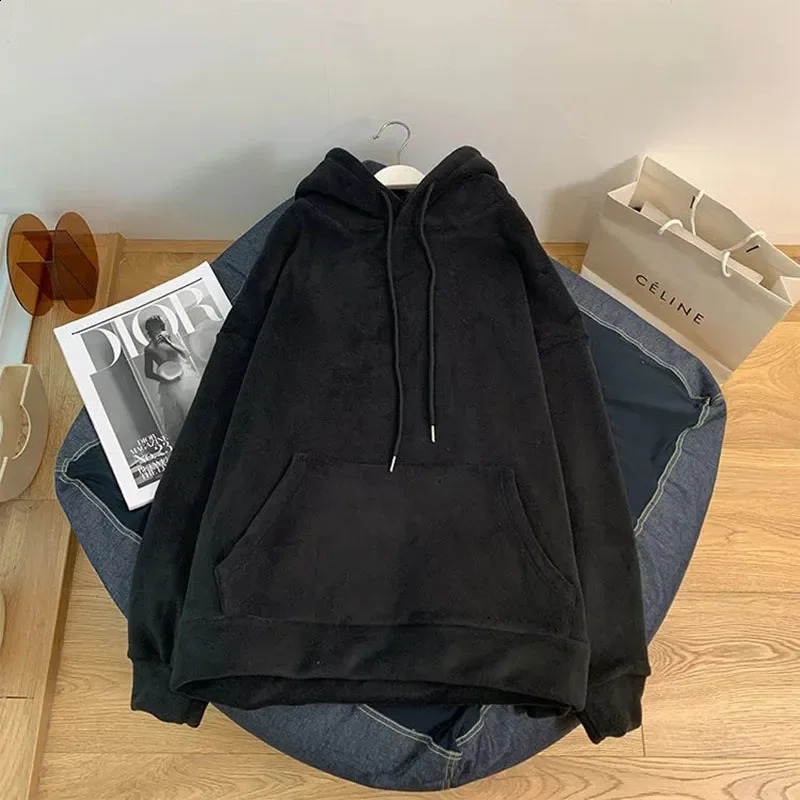 Autumn Korean Solid Hoodies Women Fashion Loose Pocket All Match Warm Pullover Tops Y2K Oversized Streetwear Casual Sweatshirts 241224