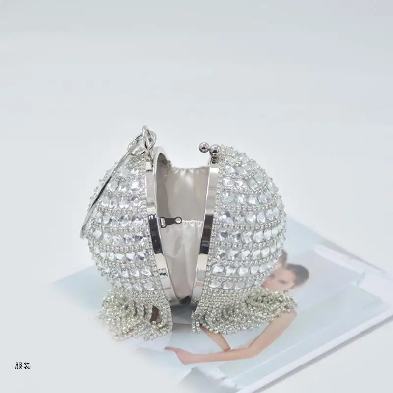D0UD Ball Evening Clutch Bag Handbag Rings Handle Crystal Purse Evening Bag 241231