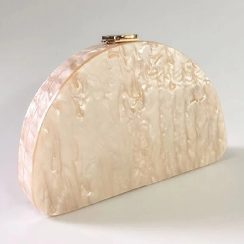 Acrylic Evening Bag Fashion Semicircle Chain Handbag Solid Champagne Clutch Purse Wedding Party Crossbody Wallet 241231