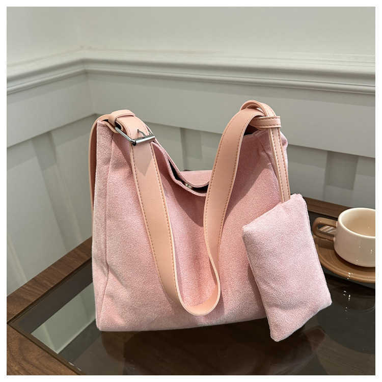2024 Winter New Trendy Solid Color Soft PU Big Young Style Two piece Set Mother Nylon Casual Single Shoulder Crossbody Bag 241231