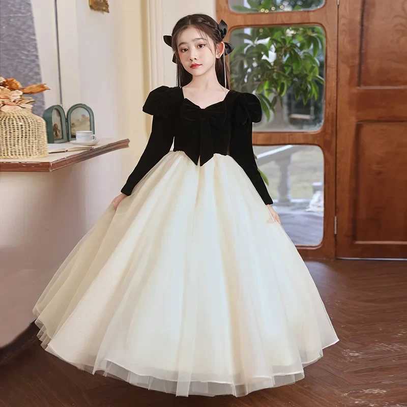 Girl Dress Autumn/Winter New Sled Childrens High End Birthday Princess Long Dress Girl Piano Concert Dress W241231