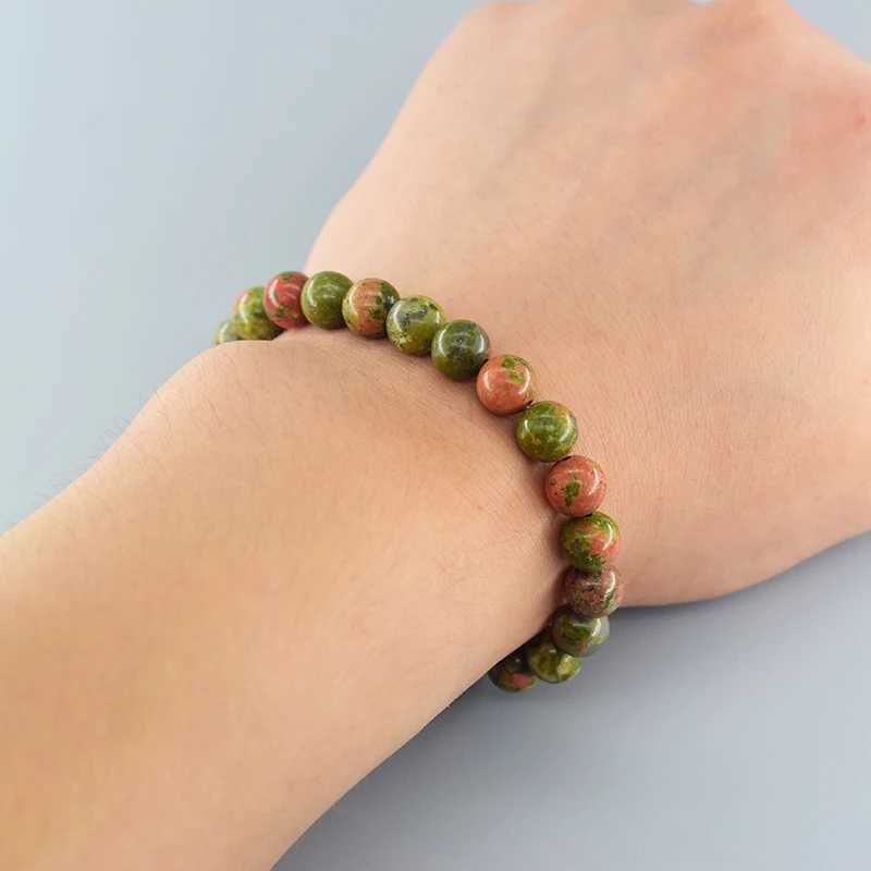 Natural Unakite Jasper Stone Real Crystal Quartz Beam Bracelet Suitable for Women and Men Round Pulsera Bracelet Jewelry Birtay Gift W241231