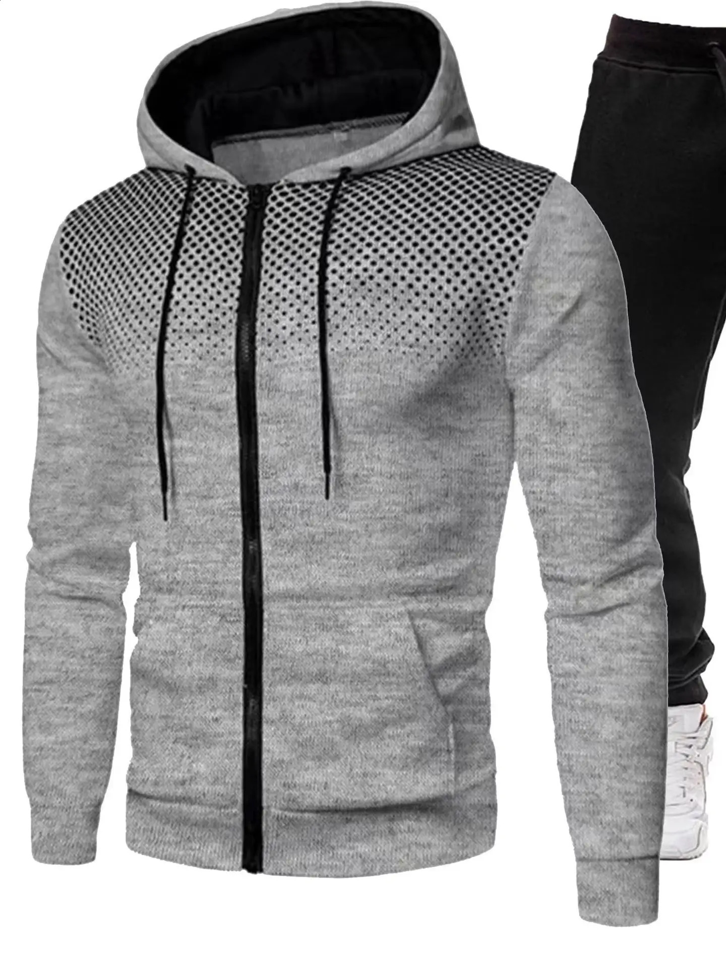 Fashion Print Tracksuit for Men Zipper Hooded Sweatshirt and Sweatpants Two Pieces Suits Male Casual Fitness Jogging Sports Sets 241224