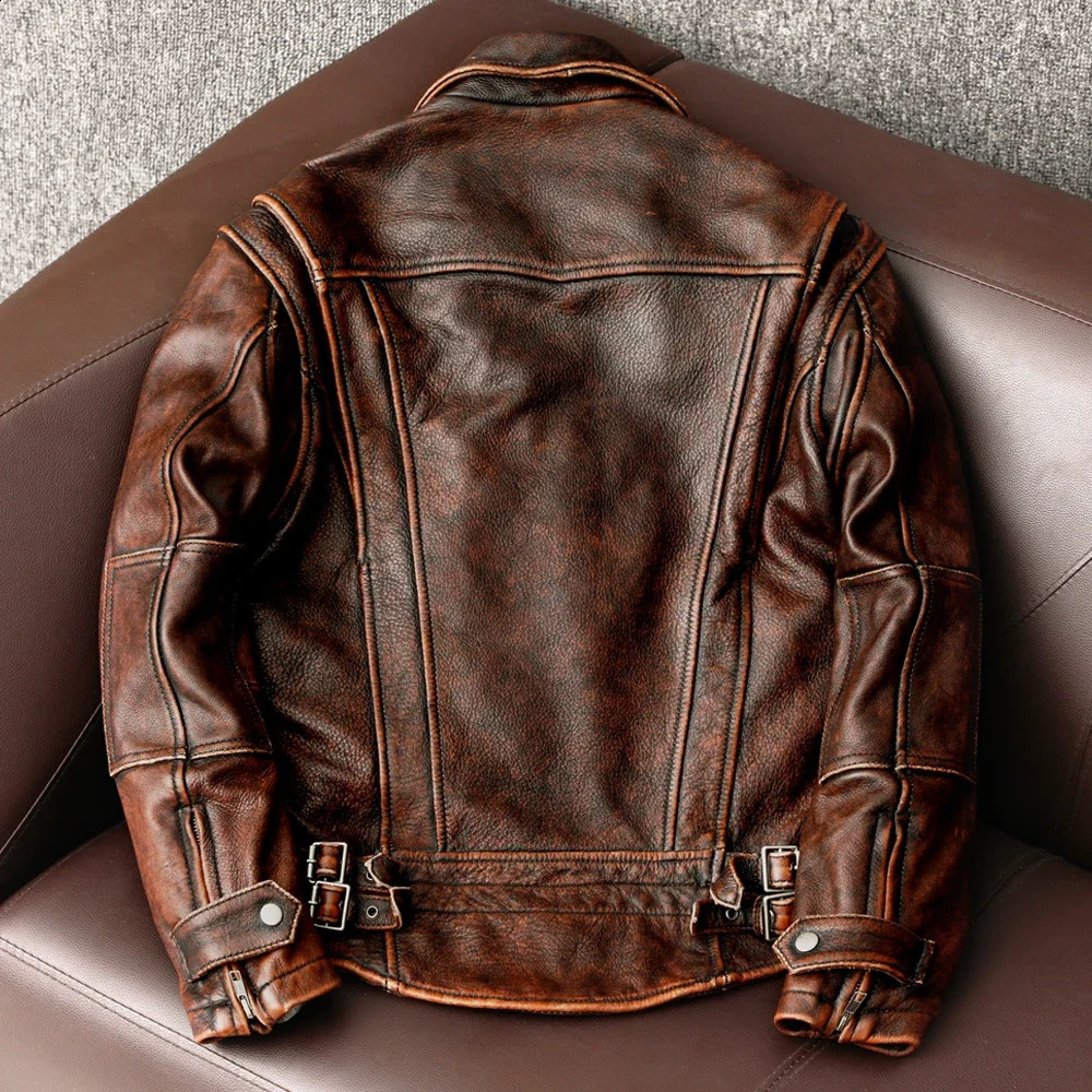 Swallow Tailed Men Leather Jacket Vintage Motorcycle Jackets 100% Cowhide Leather Coat Male Biker Clothing Asian Size S-6XL M697 241230
