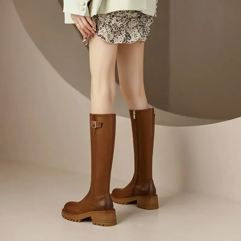 Boots Womens Autumn Winter Platform Boots Zipper Long Was High Simple Boots Fashion Motorcycle Boots Botas Mujer 241231