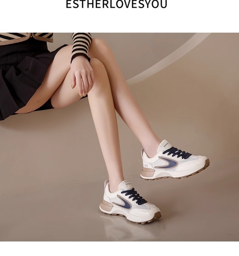 Leisure network red breathable sports shoes female 2025 spring and autumn fashion new network surface daddy shoes outdoor soft sole running shoes