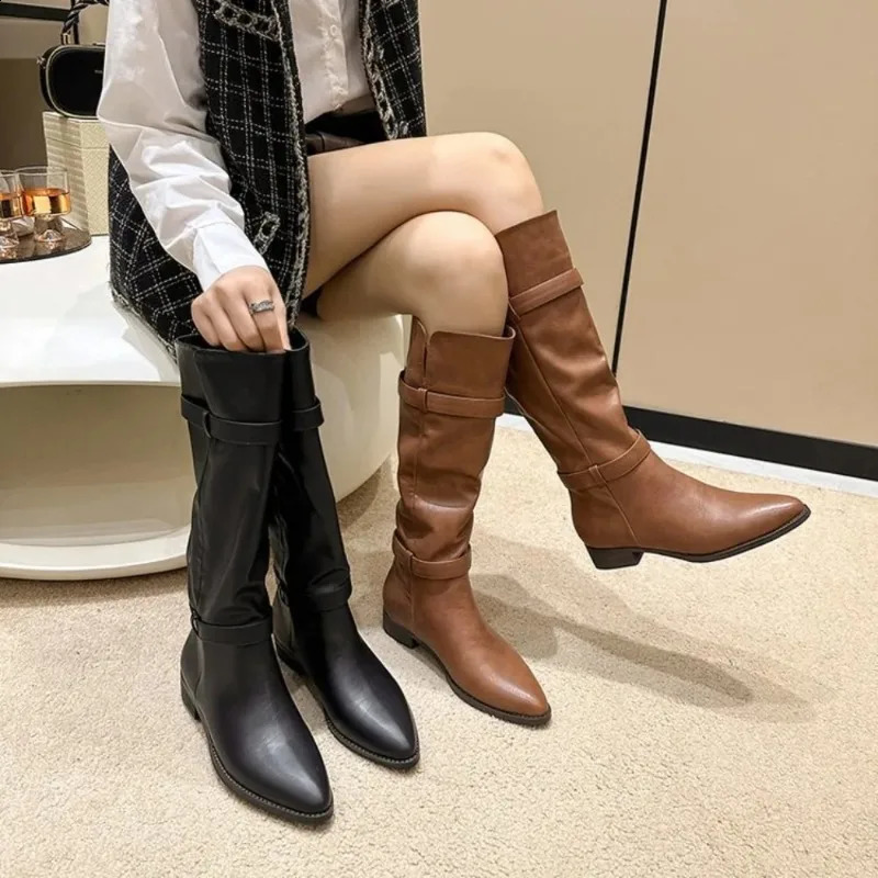 Knee High Boots for Women Autumn Winter English Style Pointy Head Platform Boots Ladies Shoes Woman 241231