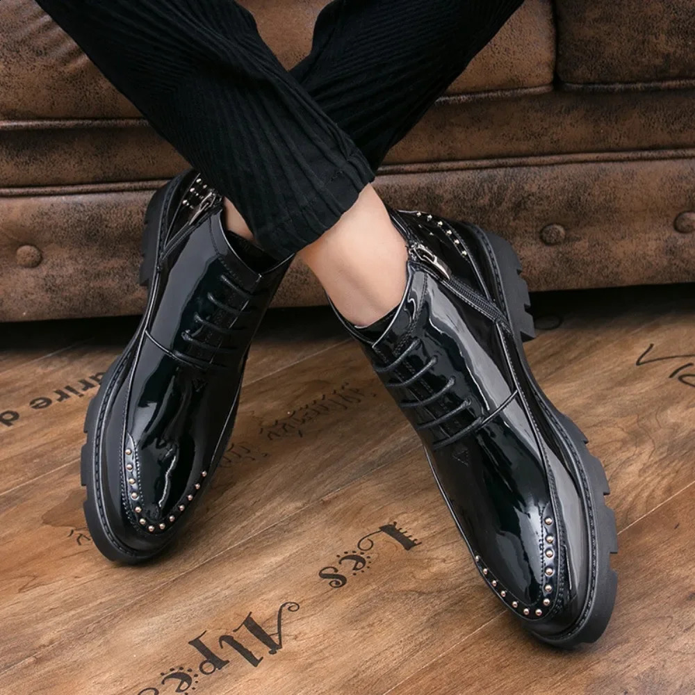 Male Patent Leather Moccasins Shoes High Top Italian Formal Dress Brogue Oxford Wedding Business Shoes Boots Shoes for Men 241231
