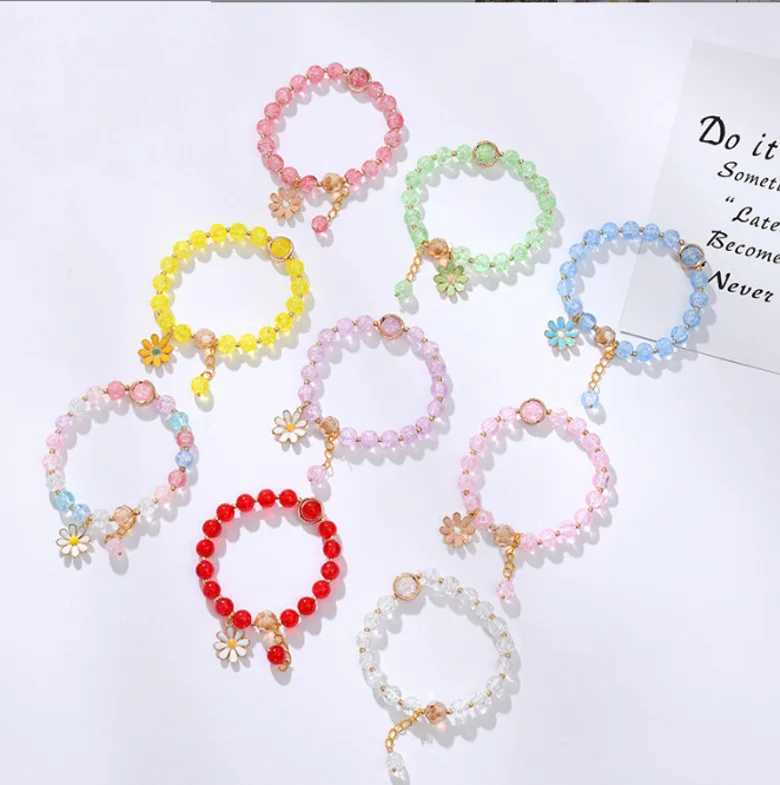 New Chrysanthemum Bracelet Bohemian Colored Crystal Bead Bracelet Handmade Elastic Rope Womens Fashion Jewelry Womens Bracelet W241231